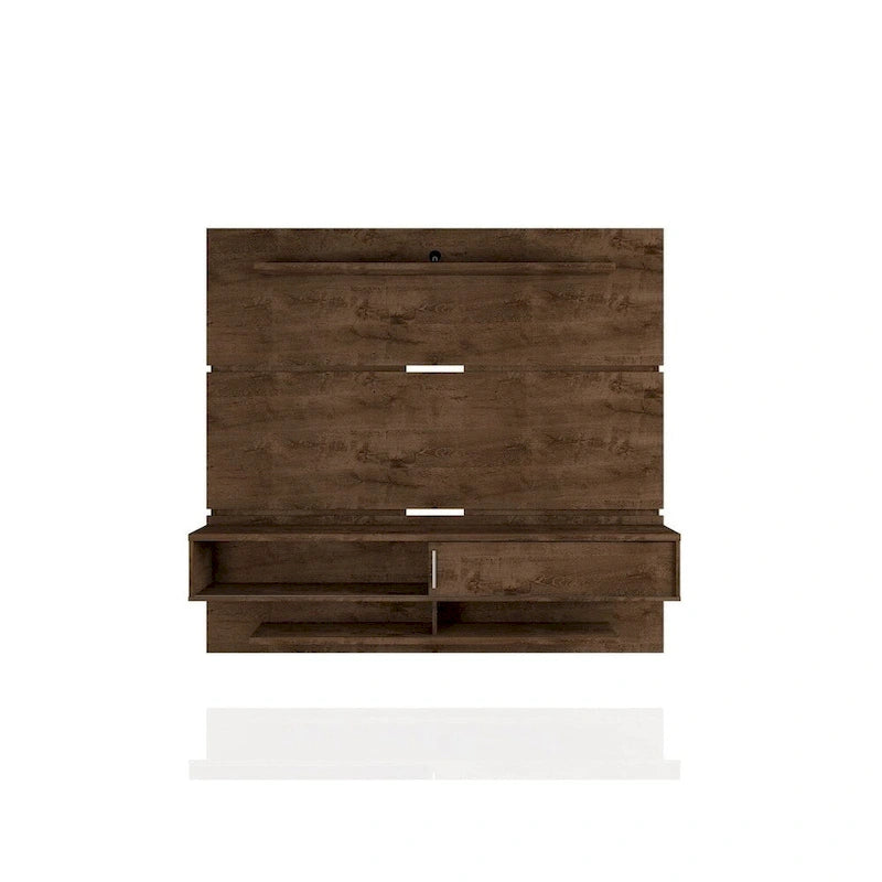 Wall-Mounted Entertainment Center with Shelves - Brown Wood