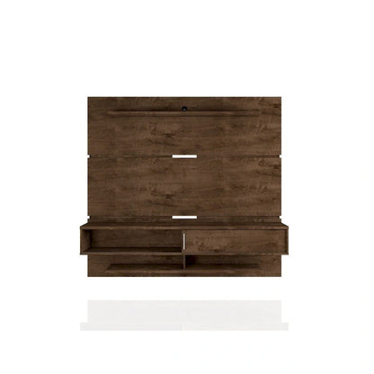 Wall-Mounted Entertainment Center with Shelves - Brown Wood