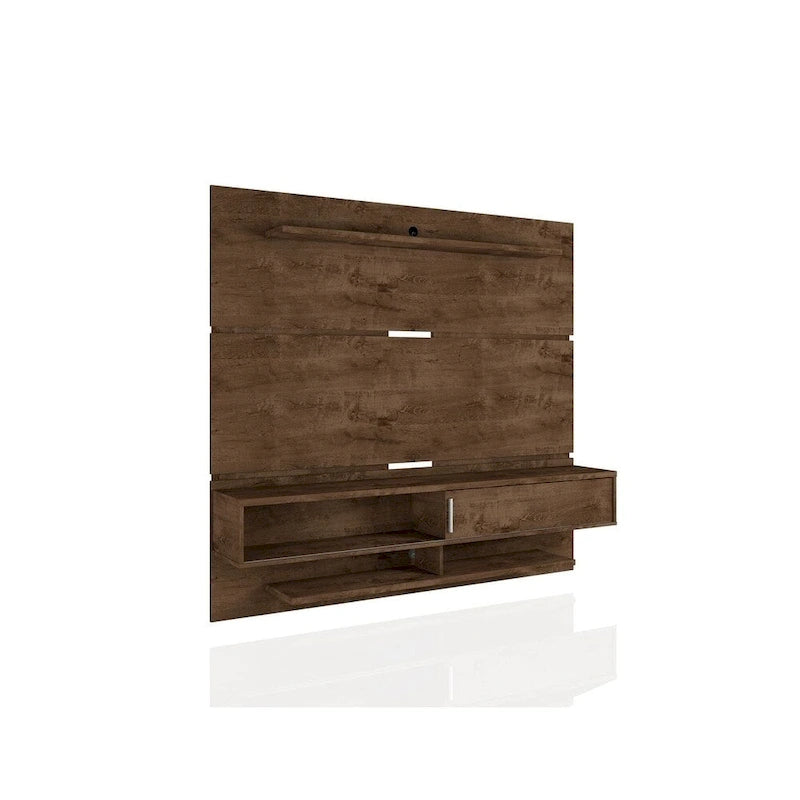 Wall-Mounted Entertainment Center with Shelves - Brown Wood