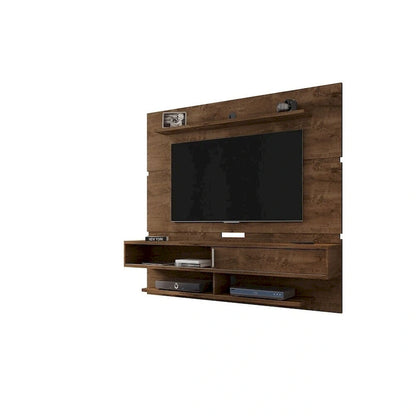 Wall-Mounted Entertainment Center with Shelves - Brown Wood