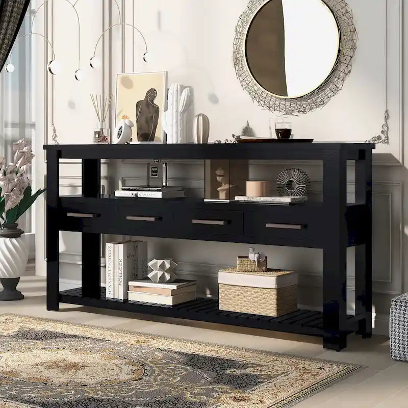 Console Table with 4 Drawers and 2 Shelves