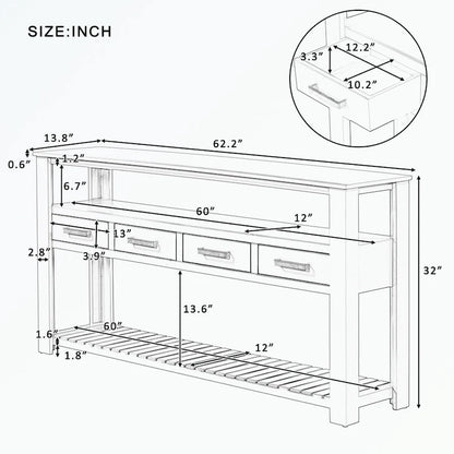 Console Table with 4 Drawers and 2 Shelves