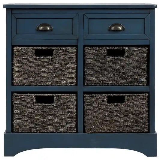 28  Wood 2 Drawers Storage Cabinet with 4 Rattan Basket