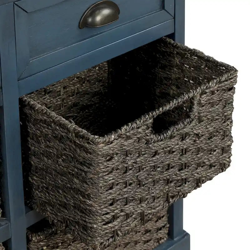 28  Wood 2 Drawers Storage Cabinet with 4 Rattan Basket