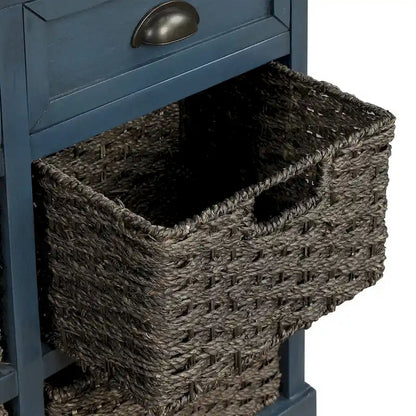 28  Wood 2 Drawers Storage Cabinet with 4 Rattan Basket