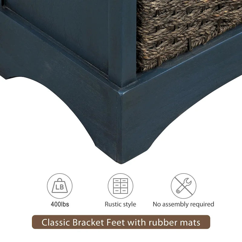 28  Wood 2 Drawers Storage Cabinet with 4 Rattan Basket