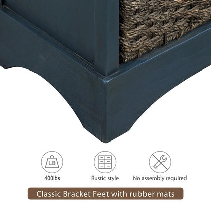 28  Wood 2 Drawers Storage Cabinet with 4 Rattan Basket