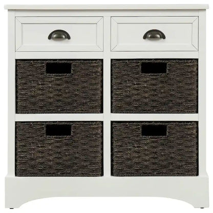 28  Wood 2 Drawers Storage Cabinet with 4 Rattan Basket