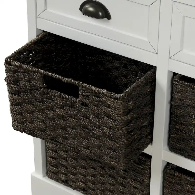 28  Wood 2 Drawers Storage Cabinet with 4 Rattan Basket