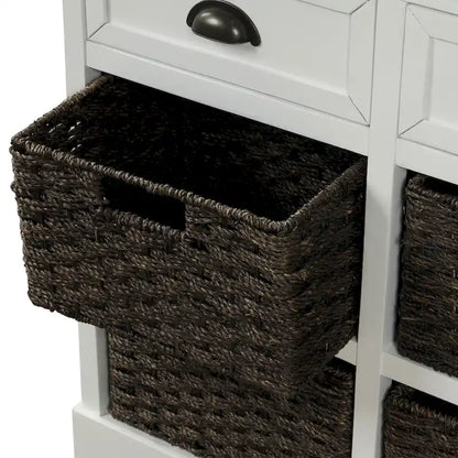 28  Wood 2 Drawers Storage Cabinet with 4 Rattan Basket