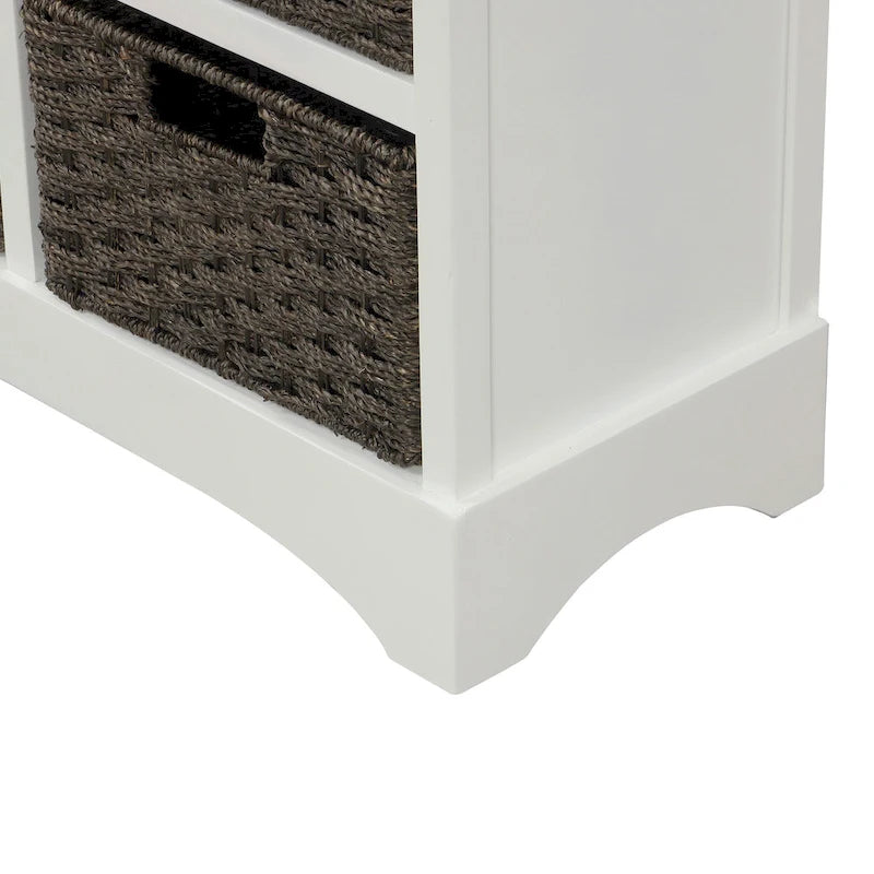 28  Wood 2 Drawers Storage Cabinet with 4 Rattan Basket