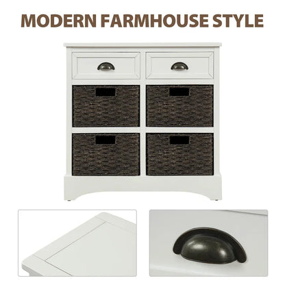 28  Wood 2 Drawers Storage Cabinet with 4 Rattan Basket