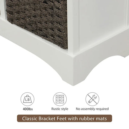 28  Wood 2 Drawers Storage Cabinet with 4 Rattan Basket