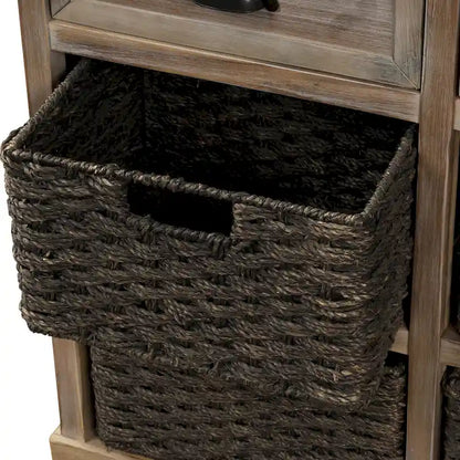 28  Wood 2 Drawers Storage Cabinet with 4 Rattan Basket