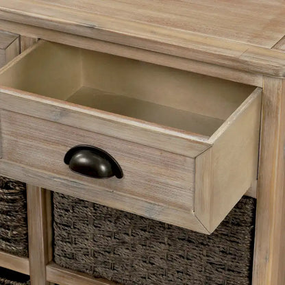 28  Wood 2 Drawers Storage Cabinet with 4 Rattan Basket
