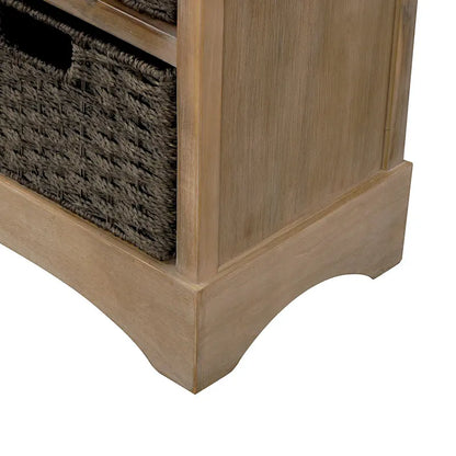 28  Wood 2 Drawers Storage Cabinet with 4 Rattan Basket