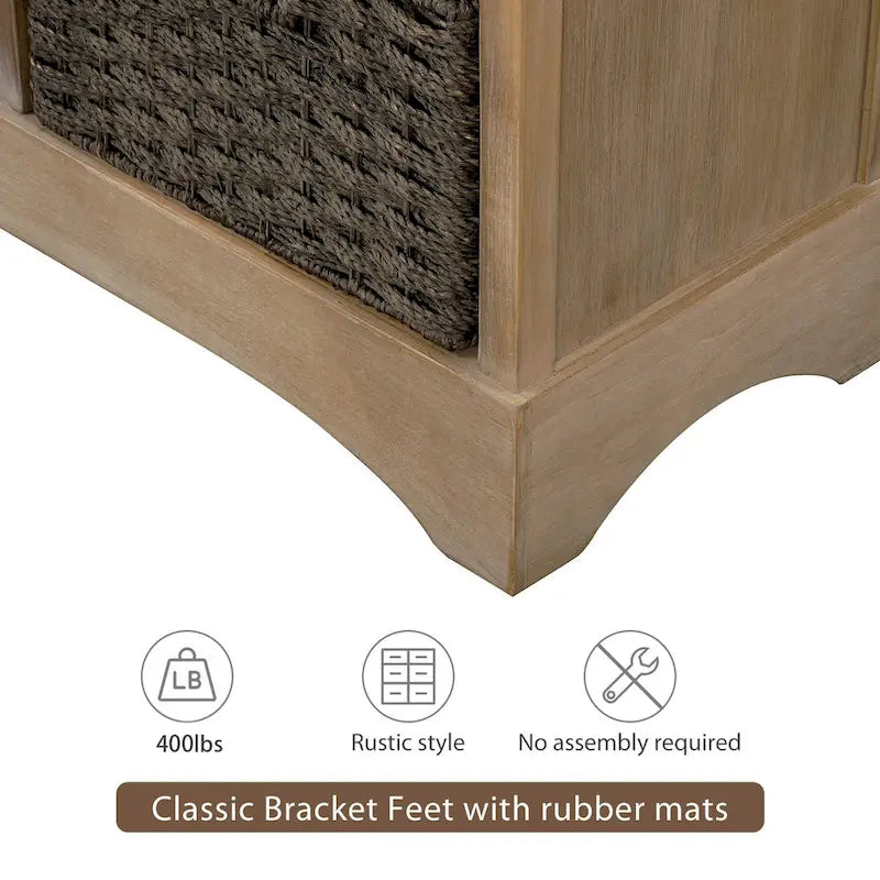 28  Wood 2 Drawers Storage Cabinet with 4 Rattan Basket