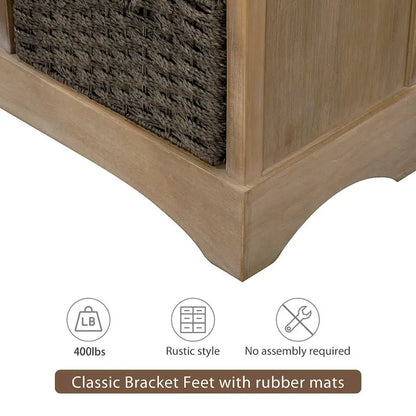 28  Wood 2 Drawers Storage Cabinet with 4 Rattan Basket