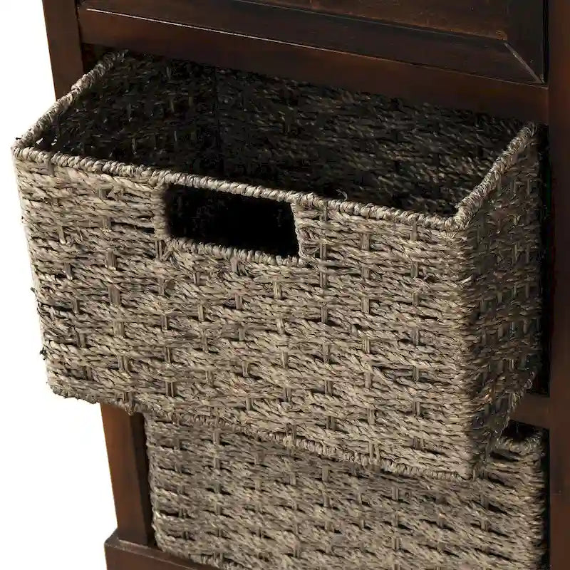28  Wood 2 Drawers Storage Cabinet with 4 Rattan Basket