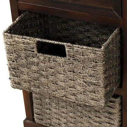 28  Wood 2 Drawers Storage Cabinet with 4 Rattan Basket