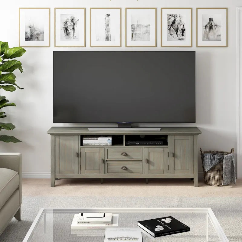 WYNDENHALL Mansfield SOLID WOOD 72 inch Wide Transitional TV Media Stand For TVs up to 80 inches - 72  W x 16.5  D x 26  H
