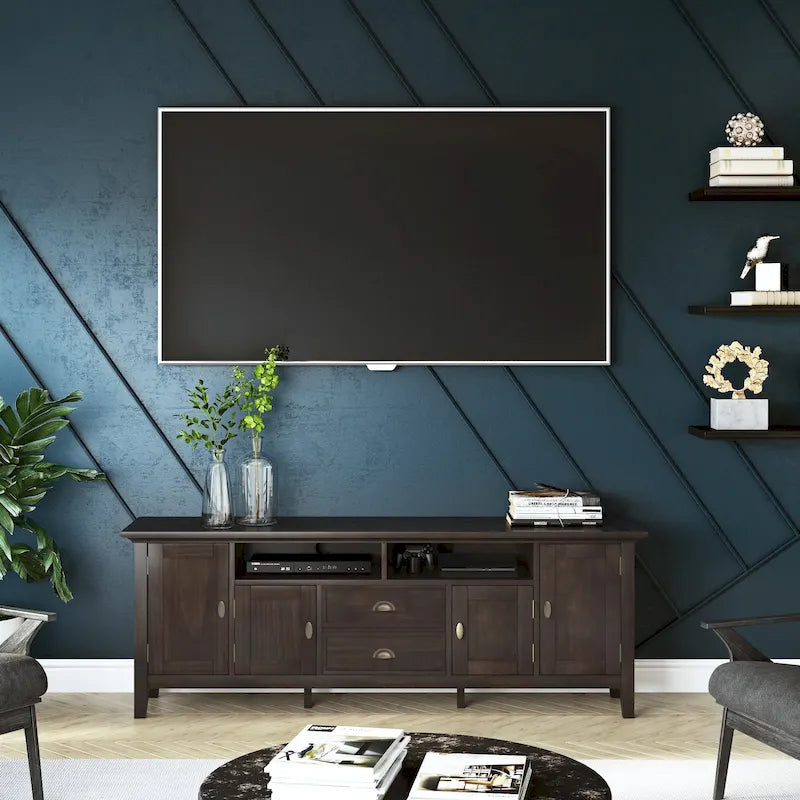 WYNDENHALL Mansfield SOLID WOOD 72 inch Wide Transitional TV Media Stand For TVs up to 80 inches - 72  W x 16.5  D x 26  H
