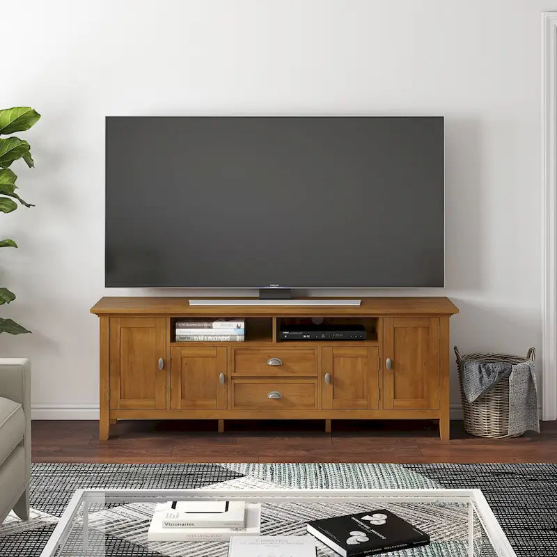 WYNDENHALL Mansfield SOLID WOOD 72 inch Wide Transitional TV Media Stand For TVs up to 80 inches - 72  W x 16.5  D x 26  H