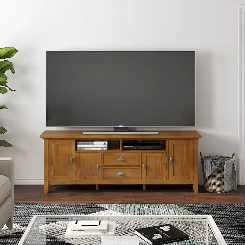 WYNDENHALL Mansfield SOLID WOOD 72 inch Wide Transitional TV Media Stand For TVs up to 80 inches - 72  W x 16.5  D x 26  H