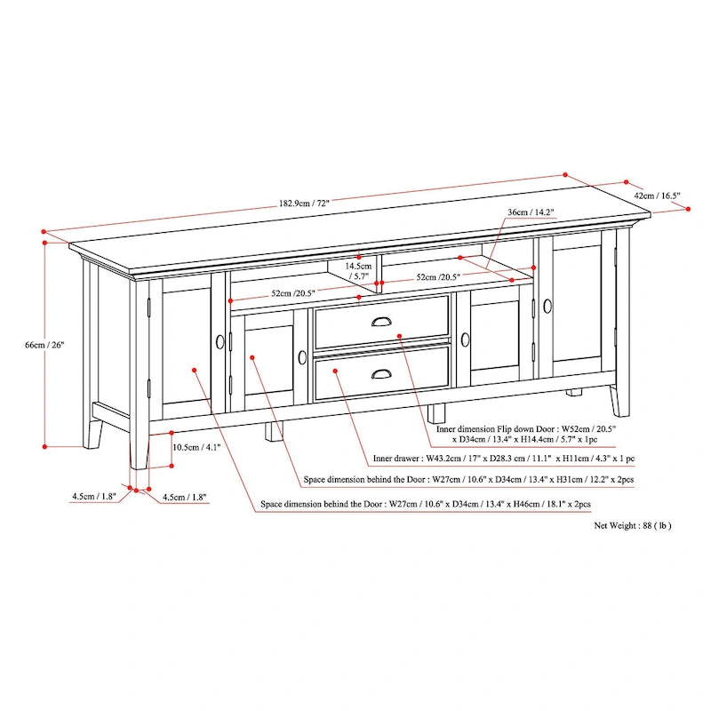 WYNDENHALL Mansfield SOLID WOOD 72 inch Wide Transitional TV Media Stand For TVs up to 80 inches - 72  W x 16.5  D x 26  H