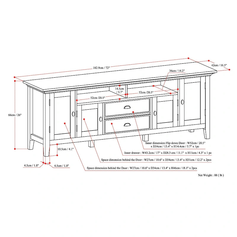 WYNDENHALL Mansfield SOLID WOOD 72 inch Wide Transitional TV Media Stand For TVs up to 80 inches - 72  W x 16.5  D x 26  H