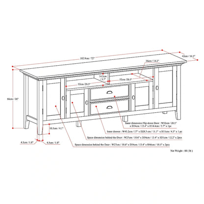 WYNDENHALL Mansfield SOLID WOOD 72 inch Wide Transitional TV Media Stand For TVs up to 80 inches - 72  W x 16.5  D x 26  H