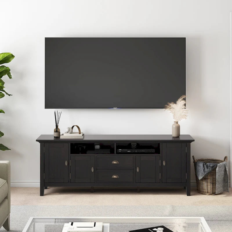 WYNDENHALL Mansfield SOLID WOOD 72 inch Wide Transitional TV Media Stand For TVs up to 80 inches - 72  W x 16.5  D x 26  H