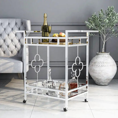 Foroka Contemporary Chrome 2-Shelf Serving Cart with Casters by Furniture of America