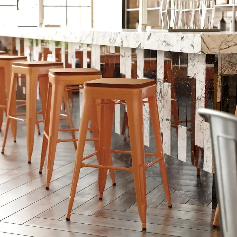 Indoor/Outdoor Backless Bar Stool with Poly Resin Seat