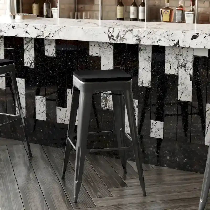 Indoor/Outdoor Backless Bar Stool with Poly Resin Seat