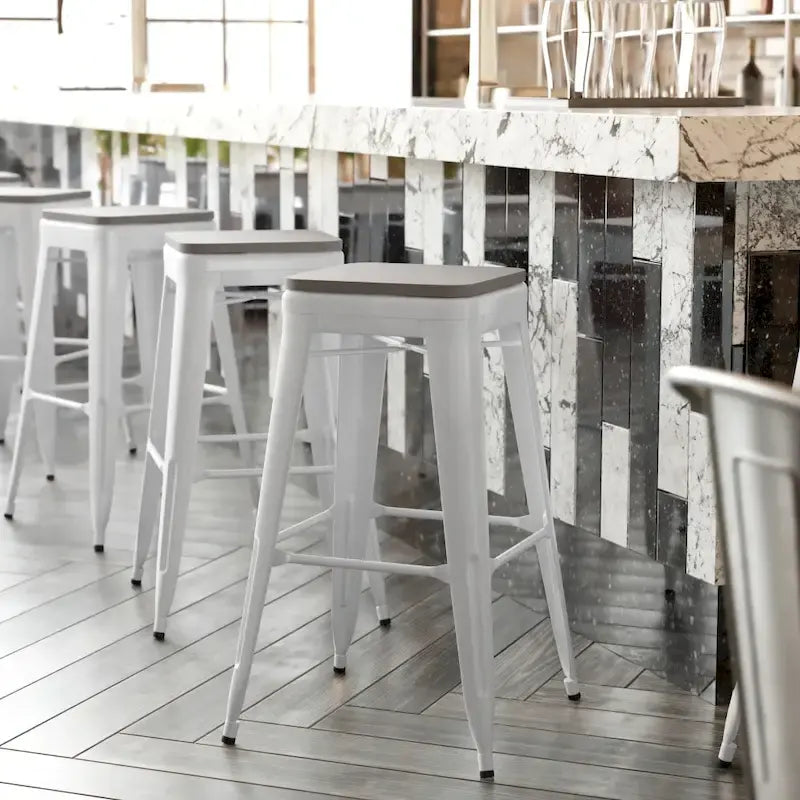 Indoor/Outdoor Backless Bar Stool with Poly Resin Seat
