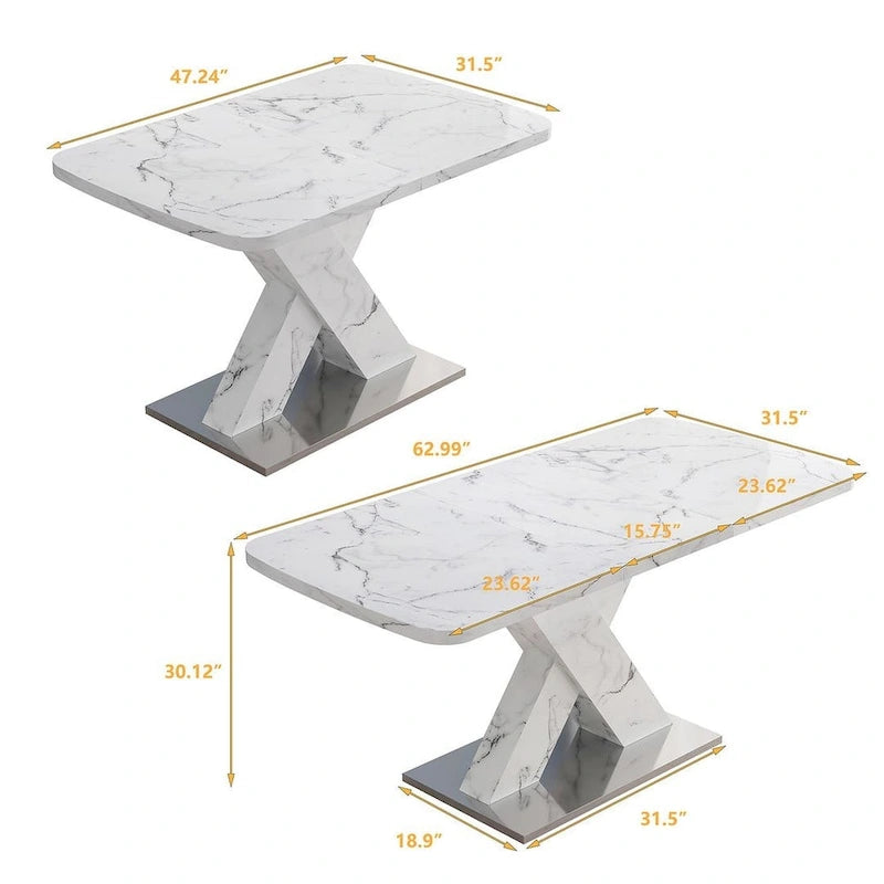 Modern 47.24 -62.99  L Marble Square Dining Table