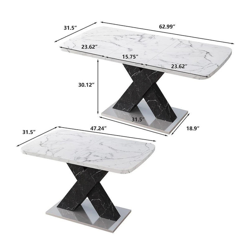 Modern 47.24 -62.99  L Marble Square Dining Table