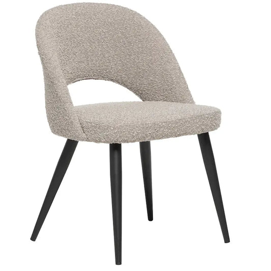 Boucle Upholstered Dining Chair - Beige, Mid-Century Style