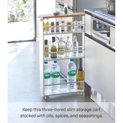 Yamazaki Home Slim Storage Cart, Steel, Holds 26.4 lbs, Minimal Assembly - L 18.7 x W 5.12 x H 31.69 inches