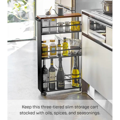 Yamazaki Home Slim Storage Cart, Steel, Holds 26.4 lbs, Minimal Assembly - L 18.7 x W 5.12 x H 31.69 inches
