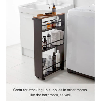 Yamazaki Home Slim Storage Cart, Steel, Holds 26.4 lbs, Minimal Assembly - L 18.7 x W 5.12 x H 31.69 inches