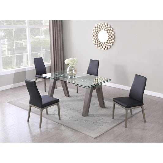 Somette Modern Dining Set with Extendable Glass Table & 2-Tone Chairs