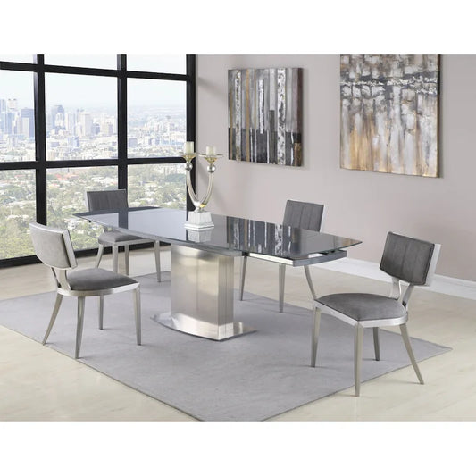 Somette Maya Dining Table with Glass Top - Grey/Silver