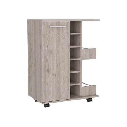 Wooden Bar Cart, Kitchen Serving Cart with Wine Rack and 1-Door Cabinet, 23.6x14.8x32.2 in.