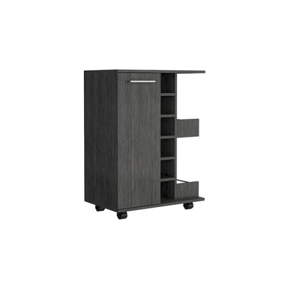 Wooden Bar Cart, Kitchen Serving Cart with Wine Rack and 1-Door Cabinet, 23.6x14.8x32.2 in.