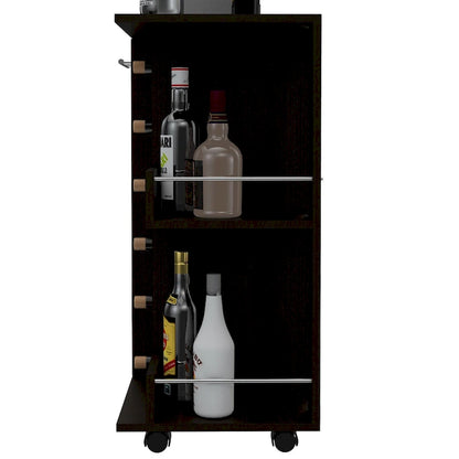 Wooden Bar Cart, Kitchen Serving Cart with Wine Rack and 1-Door Cabinet, 23.6x14.8x32.2 in.