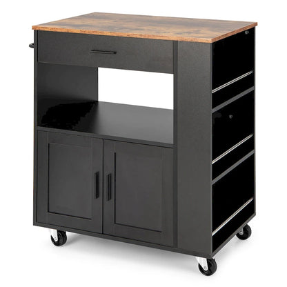 Kitchen Island Cart Rolling Storage Cabinet w/ Drawer & Rack Shelf