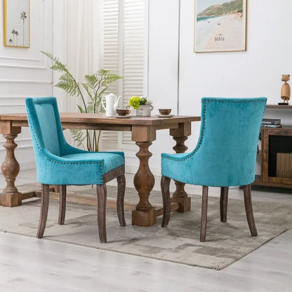 Grondin French Country Vintage Style Dining Chair Set of 2 with Linen Upholstery and Nail Head Trim Details