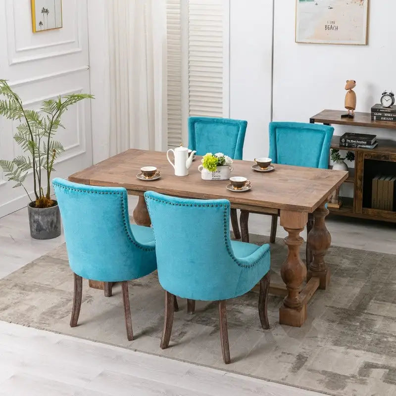 Grondin French Country Vintage Style Dining Chair Set of 2 with Linen Upholstery and Nail Head Trim Details